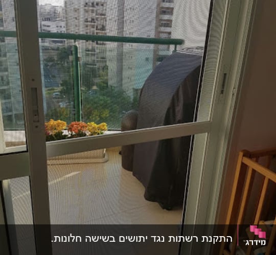 דלת אלומיניום עם רשת במרפסת